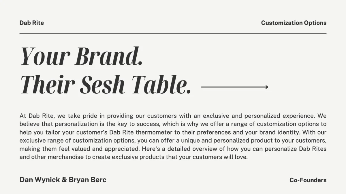Customization program: Your brand, their sesh table