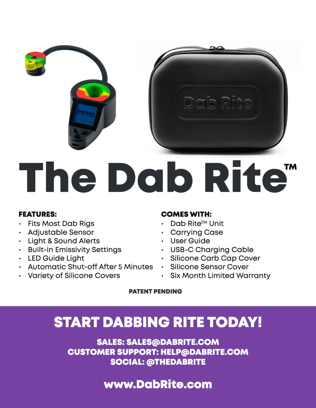 Dab Rite sales sheet, back