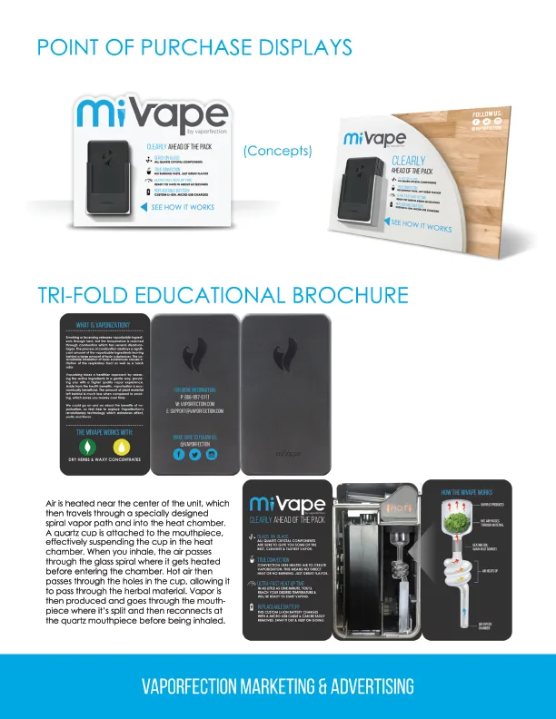 Vaporfection point of purchase displays and tri-fold brochure