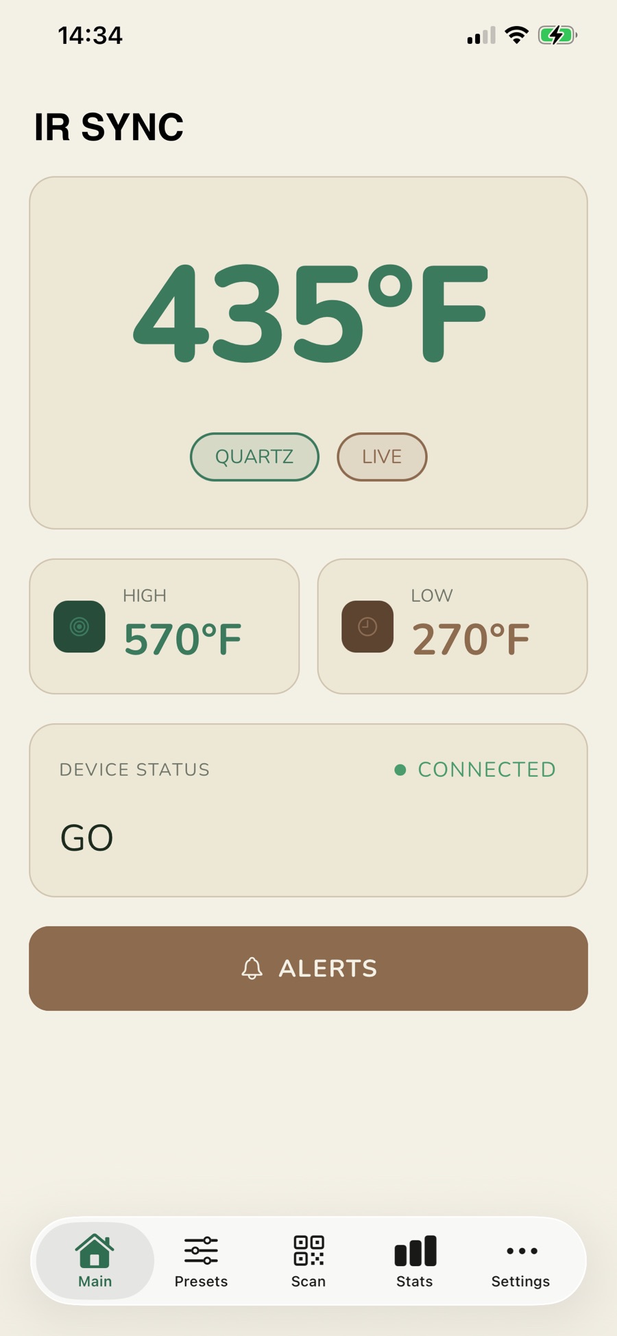 IR Sync app: live temperature reading