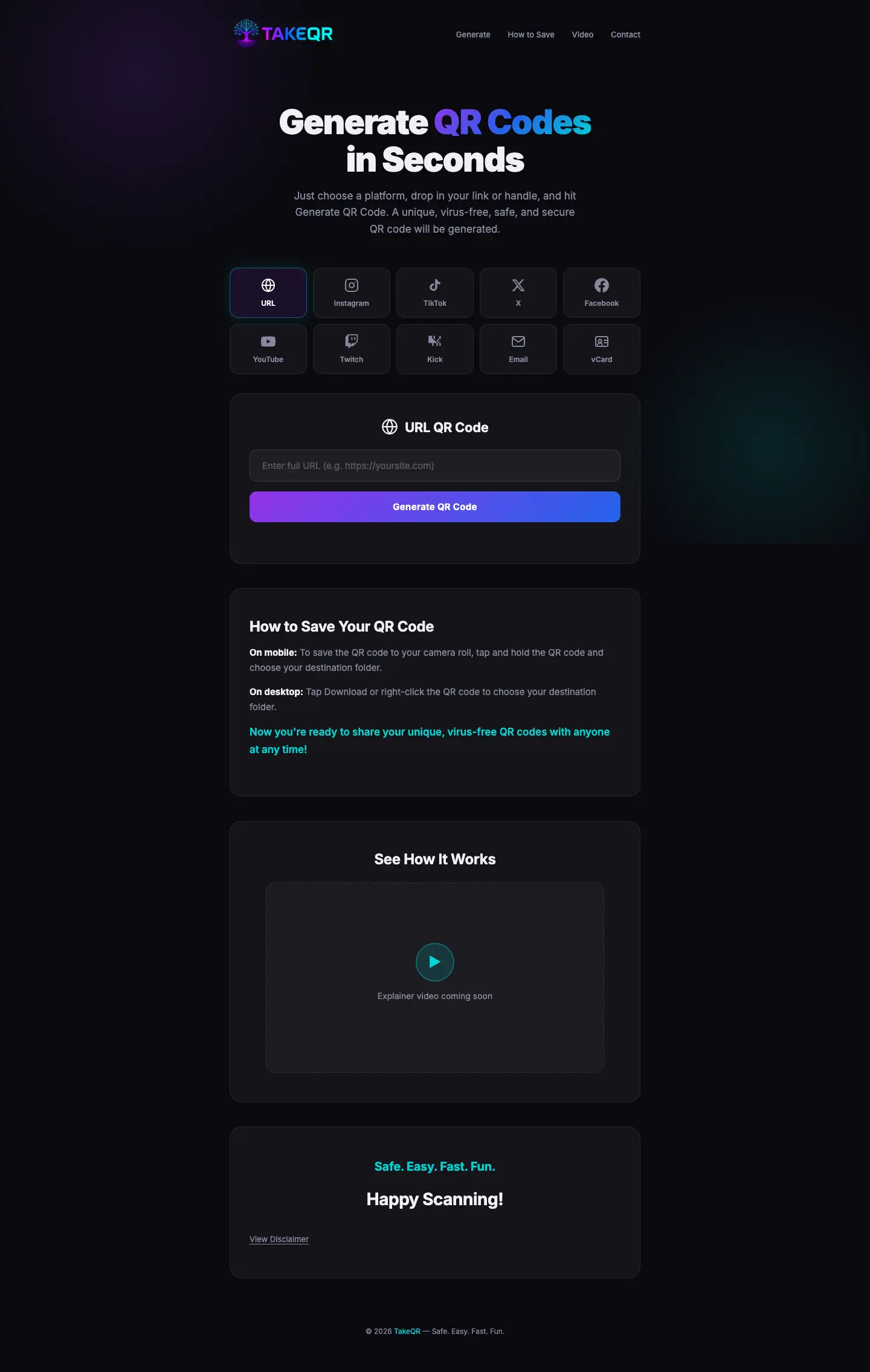 TakeQR: Generate QR codes in seconds